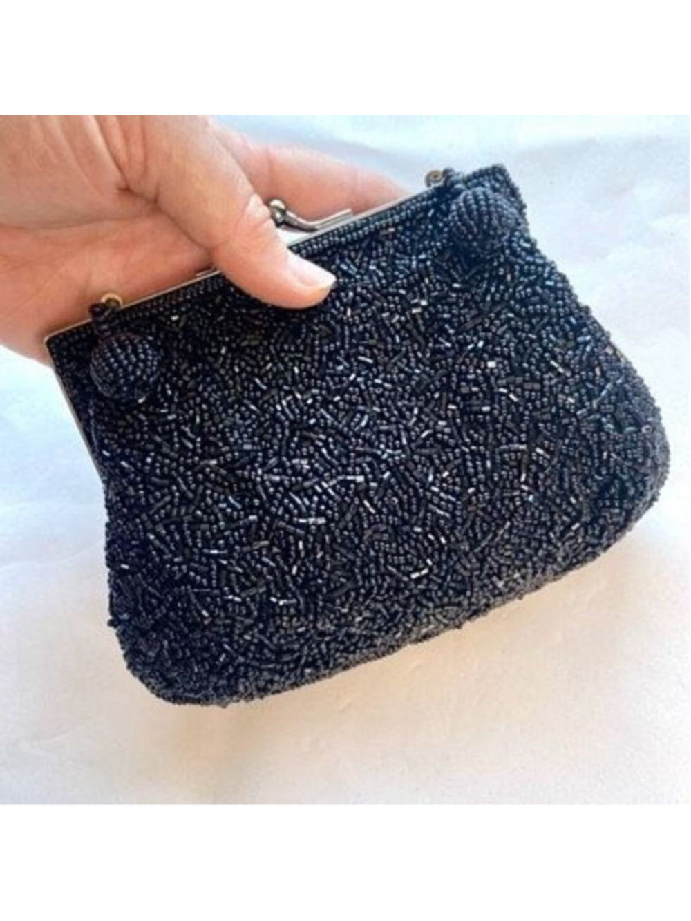 Carlo Fellini Vintage Black Beaded Handbag Clutch